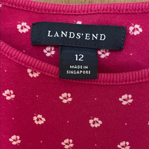 Lands' End UEC Girls Sz 12 Red/Pink Cream Patterned Long Sleeve Casual Dress - Picture 2 of 10